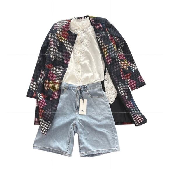 Trina Turk Jackets & Blazers - Trina Turk Graphic Mod Jacket Size S Colorful Long Coat Statement Outerwear